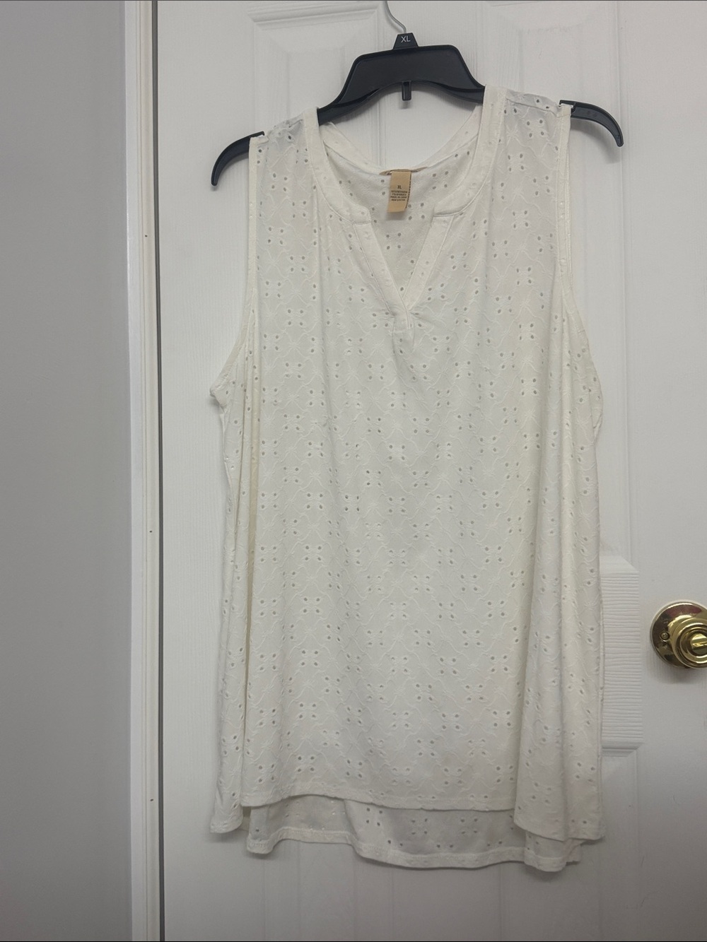 Bit & Bridle White Eyelet V-Neck Sleeveless Top